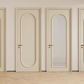Cream Colored Swing Doors With Different Designs And Golden Handles For Home Interior