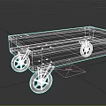 Rustic Wooden Cart With Two Shelves Black Metal Frame And Four Caster Wheels
