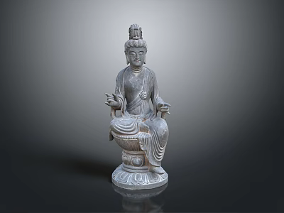 Seated Bodhisattva Sculpture Carving In Traditional Style With Lotus Base And Intricate Details 3d model