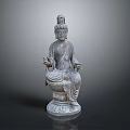 Seated Bodhisattva Sculpture Carving In Traditional Style With Lotus Base And Intricate Details