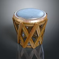 Wooden Woven Stool With Blue Padded Seat Handcrafted For Home Decor Use
