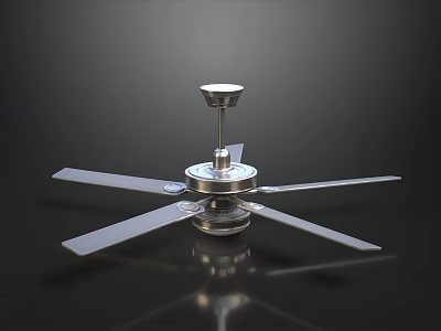 Modern Silver Ceiling Fan With Metal Blades And Reflective Base Design 3d model