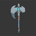 3D Model Blue Orange Glowing Axe Weapon With Wing Shaped Blades And Handle 3d model