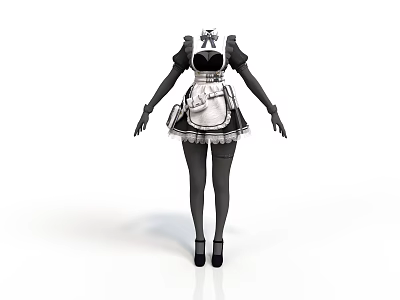 Detailed Maid Outfit 3D Character Model With Apron Black Stockings And Heels 3d model