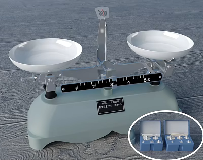 Commercial Balance Scale With White Trays Light Blue Base And Weighing Scale 3d model