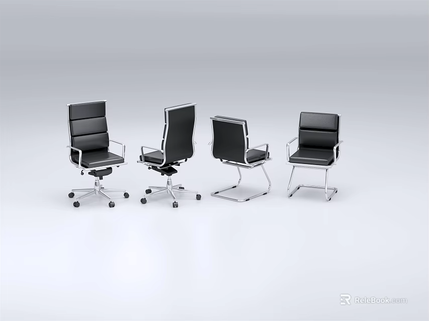 Modern Office Chairs With Black Leather High Back And Rolling Base Design 3d model