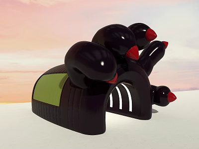 Outdoor Activity Passage Curved Black Structure With Green Panel Red Details And Sunset Sky 3d model