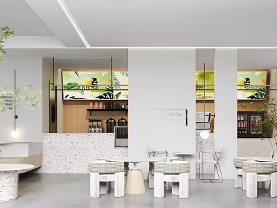 Modern Milk Tea Shop Interior With Seating And Displays 3d model