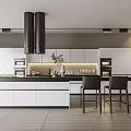 Modern Kitchen Interior With White Cabinets Island And Black Stools 3d model