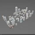3D Modeled Urban Architectural Complex With Modern Skyscrapers Different Heights And Geometric Shapes