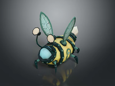 Cute Yellow Green Bee Figure With Striped Body Green Wings And Antennae 3d model