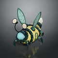 Cute Yellow Green Bee Figure With Striped Body Green Wings And Antennae
