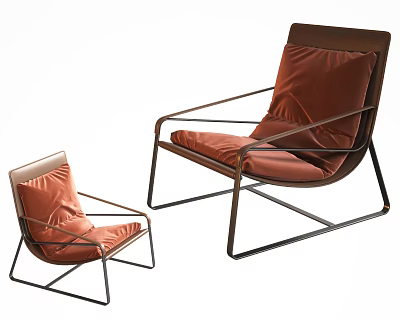 Modern Leisure Chairs With Metal Frame And Velvet Brown Cushions In Two Sizes 3d model