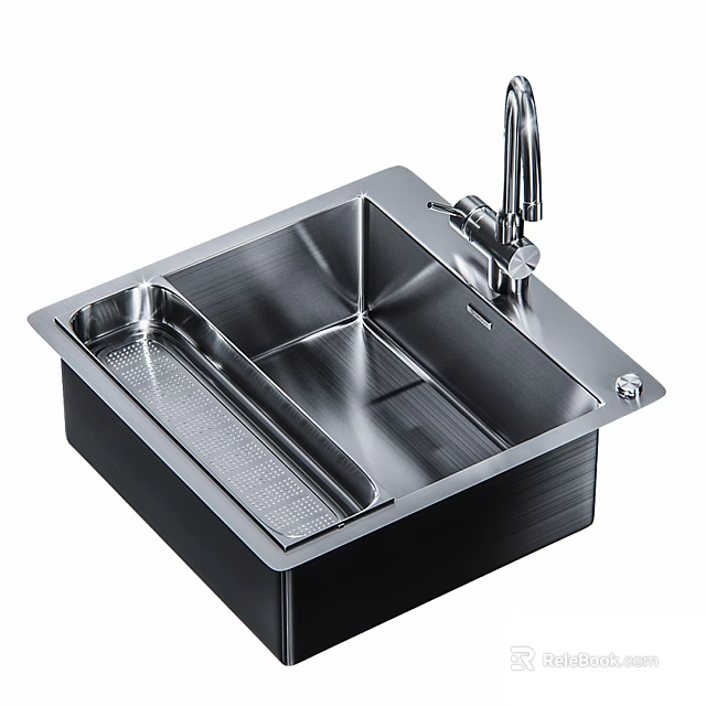 Modern Stainless Steel Single Bowl Kitchen Sink With Faucet And Drainer 3d model 