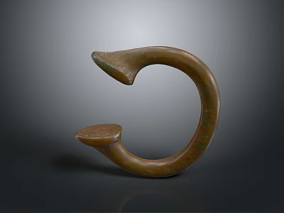 Ancient Bronze Artifact With Curved Ring Shape And Two Protruding Ends 3d model