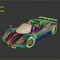 Green Convertible Sports Car With Rear Spoiler Black Red Stripes And White Wheels
