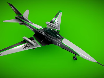 Sleek Modern Passenger Jet With Silver Gray Body Green Accent Lines And Transparent Cockpit Design 3d model