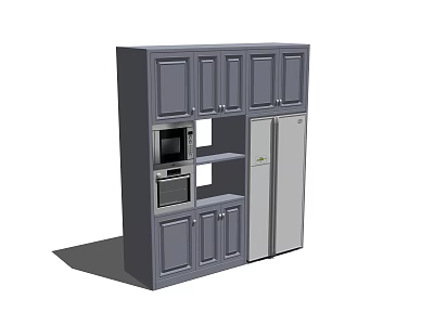 Gray Kitchen Cabinets Featuring Upper Lower Storage Microwave Oven And Refrigerator 3d model