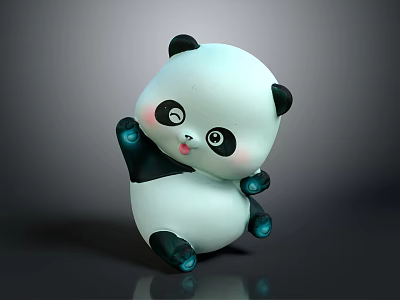 Adorable 3D Panda Doll With Blue Paws And Blush Details For Kids Room Decoration 3d model