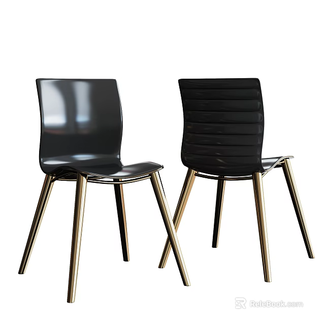 Modern Black Leisure Chairs With Sleek Design And Gold Metal Legs 3d model 