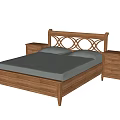 Wooden Double Bed With Carved Headboard Gray Mattress And Nightstands With Drawers