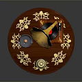 Elegant Gramophone Shaped Decorative Ornament With Golden Horn Wooden Base And Patterns