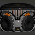 Modern Computer Hardware Device With Circular Gray Top Blue LED Ring And Orange Components