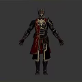 Fantasy Warrior Armor Design With Red Cape Golden Ornaments And Detailed Helmet