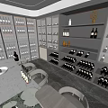 Luxurious Wine Cellar Interior With Wooden Racks Wine Bottles And Marble Countertop