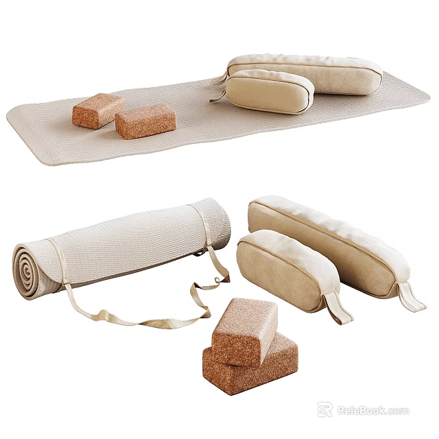 Durable Yoga Sports Equipment Set with Rolled Mat Blocks and Bolsters for Fitness 3d model 
