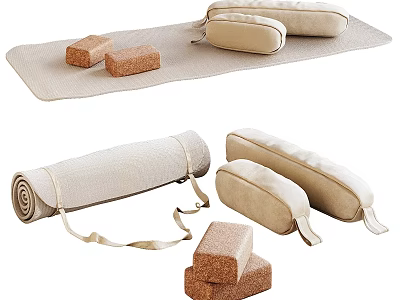 Durable Yoga Sports Equipment Set with Rolled Mat Blocks and Bolsters for Fitness 3d model