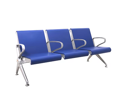 Comfortable Blue Three Seater Public Chair With Sturdy Metal Frame And Armrests 3d model