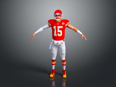 Man In Red Football Jersey Number 15 With Red Helmet White Pants Arms Outstretched 3d model