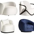 Modern Single Sofa Different Styles With White Blue Upholstered Armrest And Pillow 3d model