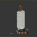 Modern High Rise Building With White Exterior Red Top Structures And Base Design