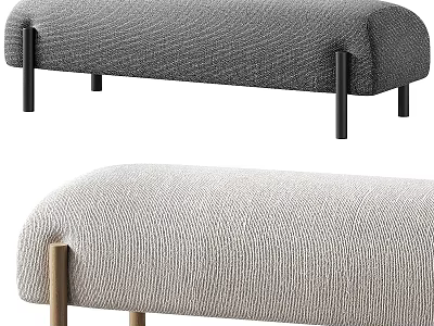 Modern Upholstered Sofa Bench with Gray Light Gray Fabric and Black Gold Legs Design 3d model