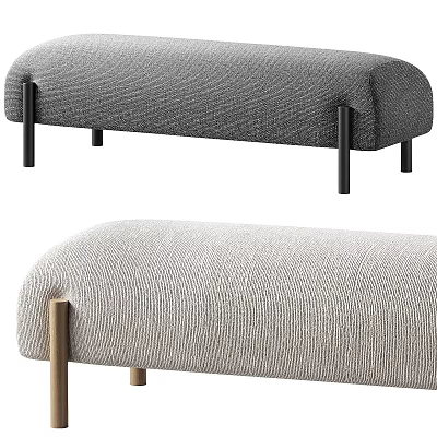 Modern Upholstered Sofa Bench with Gray Light Gray Fabric and Black Gold Legs Design 3d model