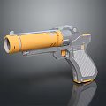 Yellow And Gray Modern Sci Fi Weapon Pistol With Metallic Barrel Grip Design