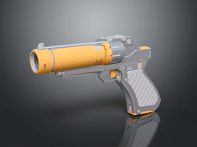 Yellow And Gray Modern Sci Fi Weapon Pistol With Metallic Barrel Grip Design 3d model Yellow And Gray Modern Sci Fi Weapon Pistol With Metallic Barrel Grip Design 3d model