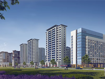 Birds Eye View Planning Of Urban Residential Commercial Buildings With Green Areas And Pedestrian Spaces 3d model