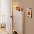 White Modern Shoe Cabinet With Open Door Shoes Inside And Wall Art Decor