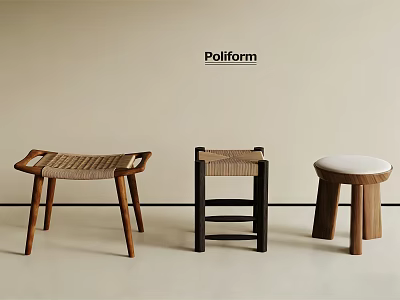 Poliform Modern Shoe Stools In Different Styles With Wooden Frames And Woven Seats 3d model