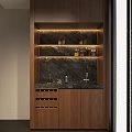 Wooden Sideboard with Marble Top LED Lighting Wine Racks and Upper Storage Shelves