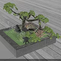 Artistic Bonsai Arbor With Curved Trunk Lush Green Foliage In Stone Square Planter