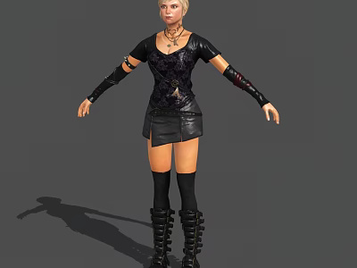 Game Movie Character With Blonde Hair In Black Leather Outfit Short Skirt And Long Boots 3d model