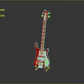 Red Electric Guitar With Glossy Body Metal Strings And Stand