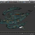 Sci Fi Cosmic Spaceship Design With Blue Yellow Accents And Complex Structures