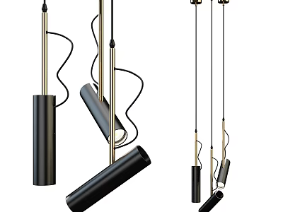 Modern Minimalist Pendant Lights With Black Gold Accents Cylindrical Irregular Shapes And Slender Metal Rods 3d model