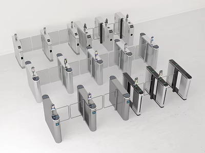 Modern Public Facility Automatic Gates Silver Linear Arrangement With Card Readers 3d model