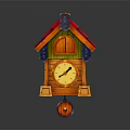 Cartoon Scene Wooden House Shaped Clock With Red Roof And Wheels